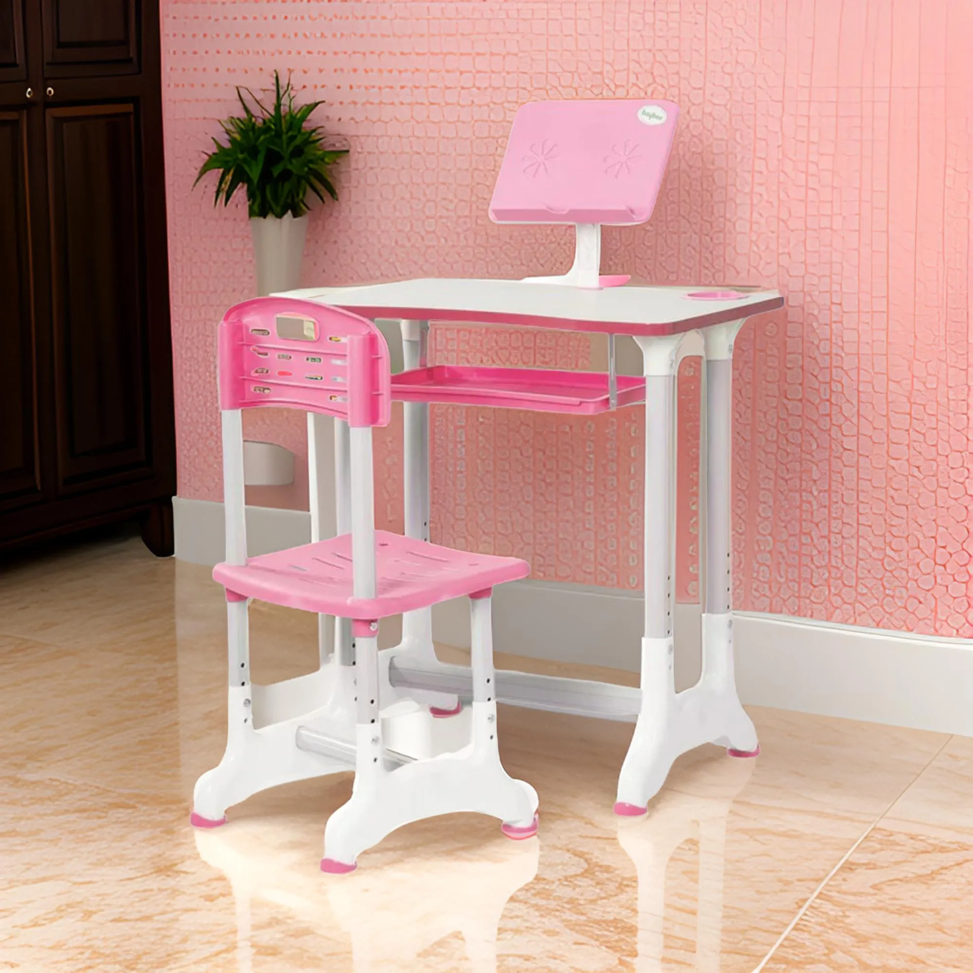 Kids Height Adjustable Study Desk With Tablet Holder B-70 Pink