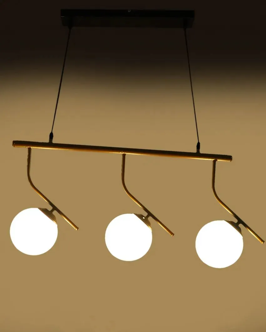 L Shape 3 Lights Cluster Hanging In Golden Finish Ceiling Lamp