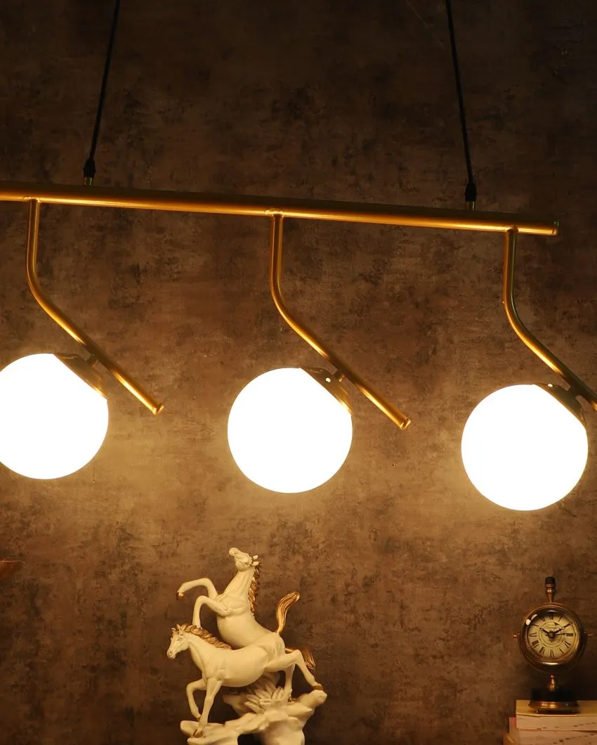 L Shape 3 Lights Cluster Hanging In Golden Finish Ceiling Lamp