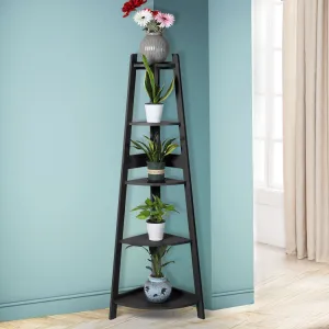 Levede 5 Tier Corner Shelf Wooden Storage Black