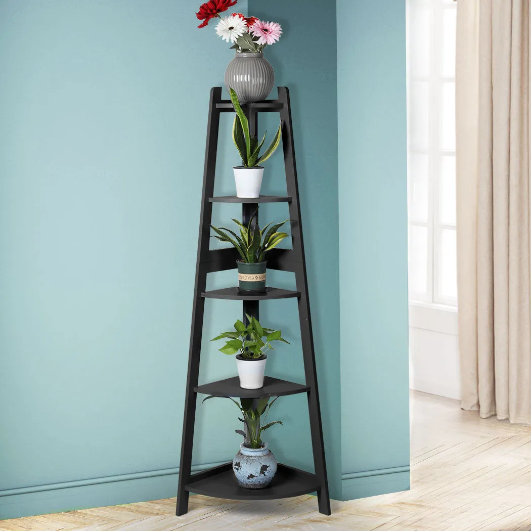 Levede 5 Tier Corner Shelf Wooden Storage Black