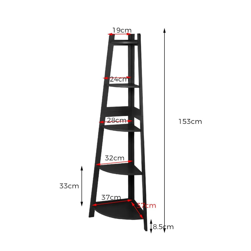 Levede 5 Tier Corner Shelf Wooden Storage Black