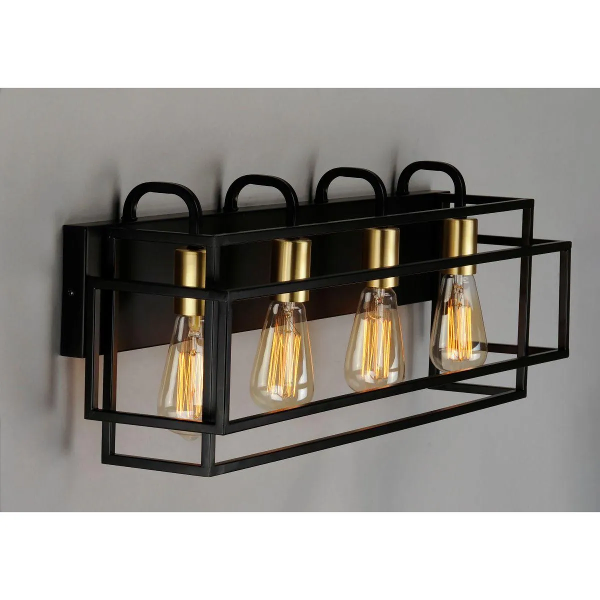 Liner 29 in. 4 Lights Vanity Light Black & Satin Brass Finish