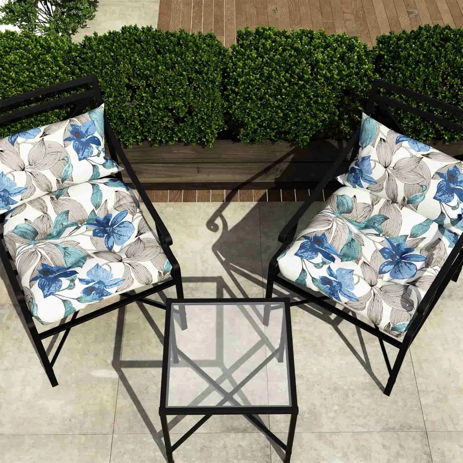 LVTXIII Outdoor U-Shape Tufted Seat Cushions 19”x19”x5” Clemens Noir Blue （Set of 2）