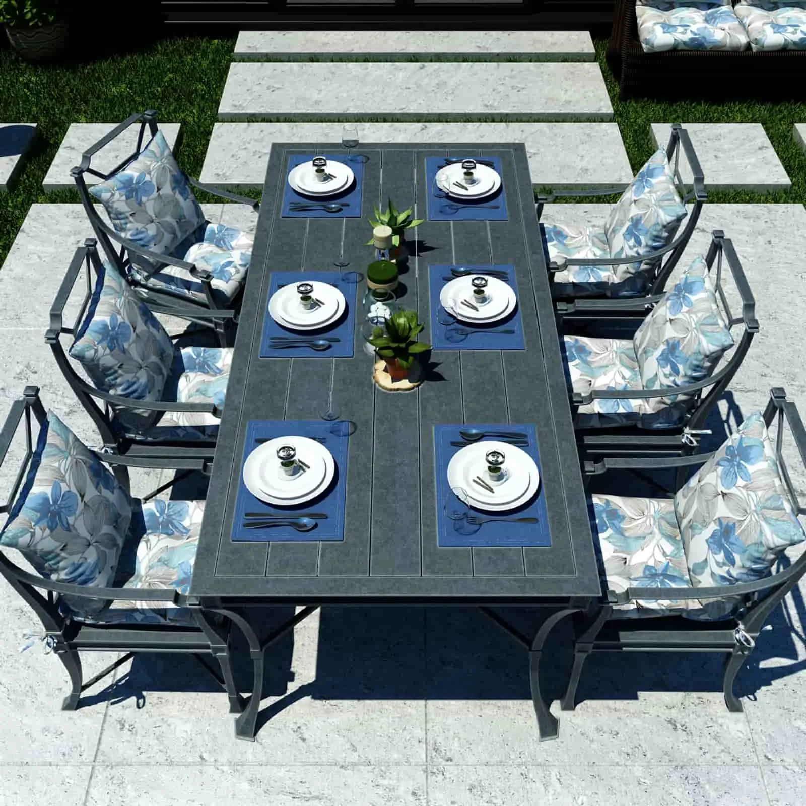 LVTXIII Outdoor U-Shape Tufted Seat Cushions 19”x19”x5” Clemens Noir Blue （Set of 2）