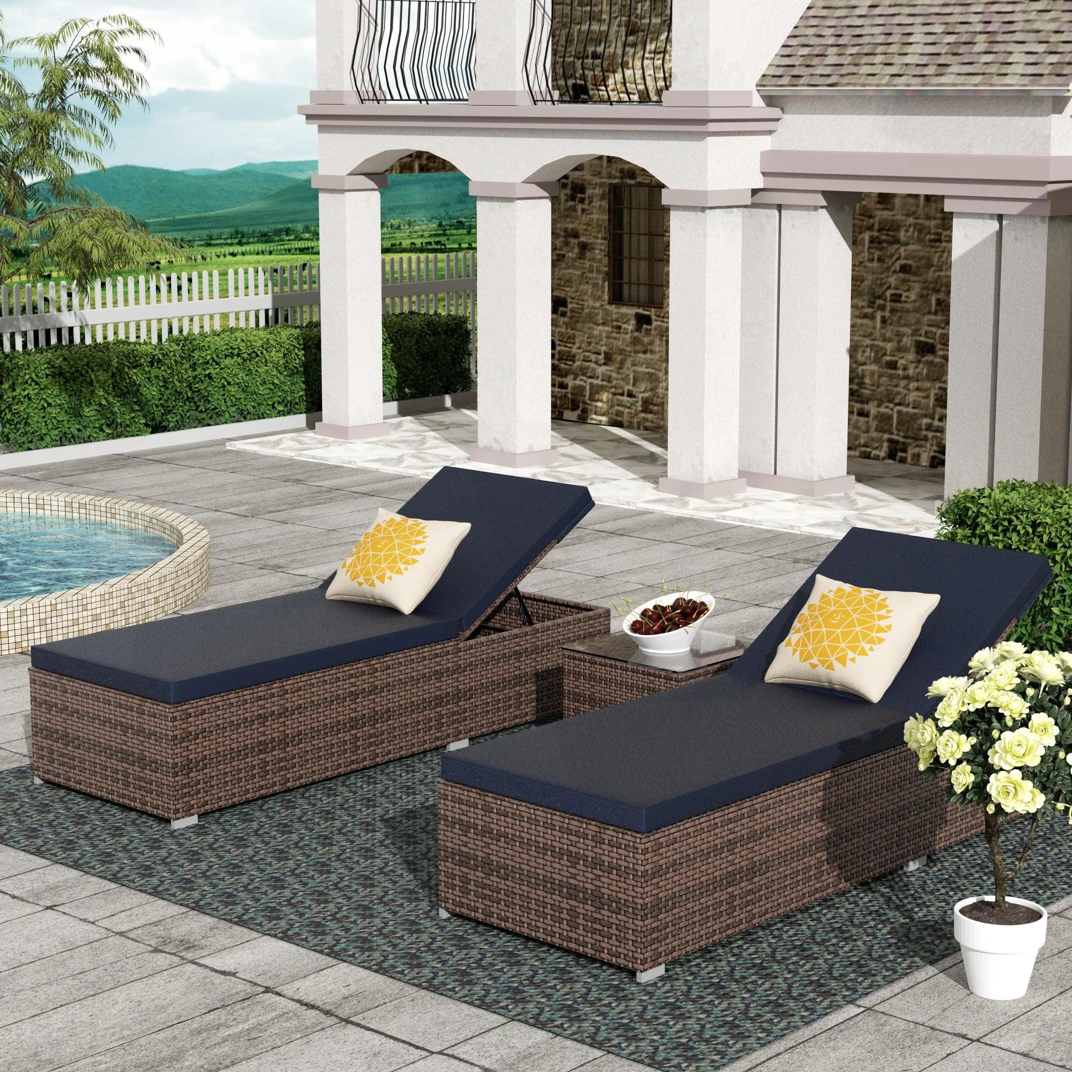 Magnolia Sun Lounger Set With Cushions and Sidetable