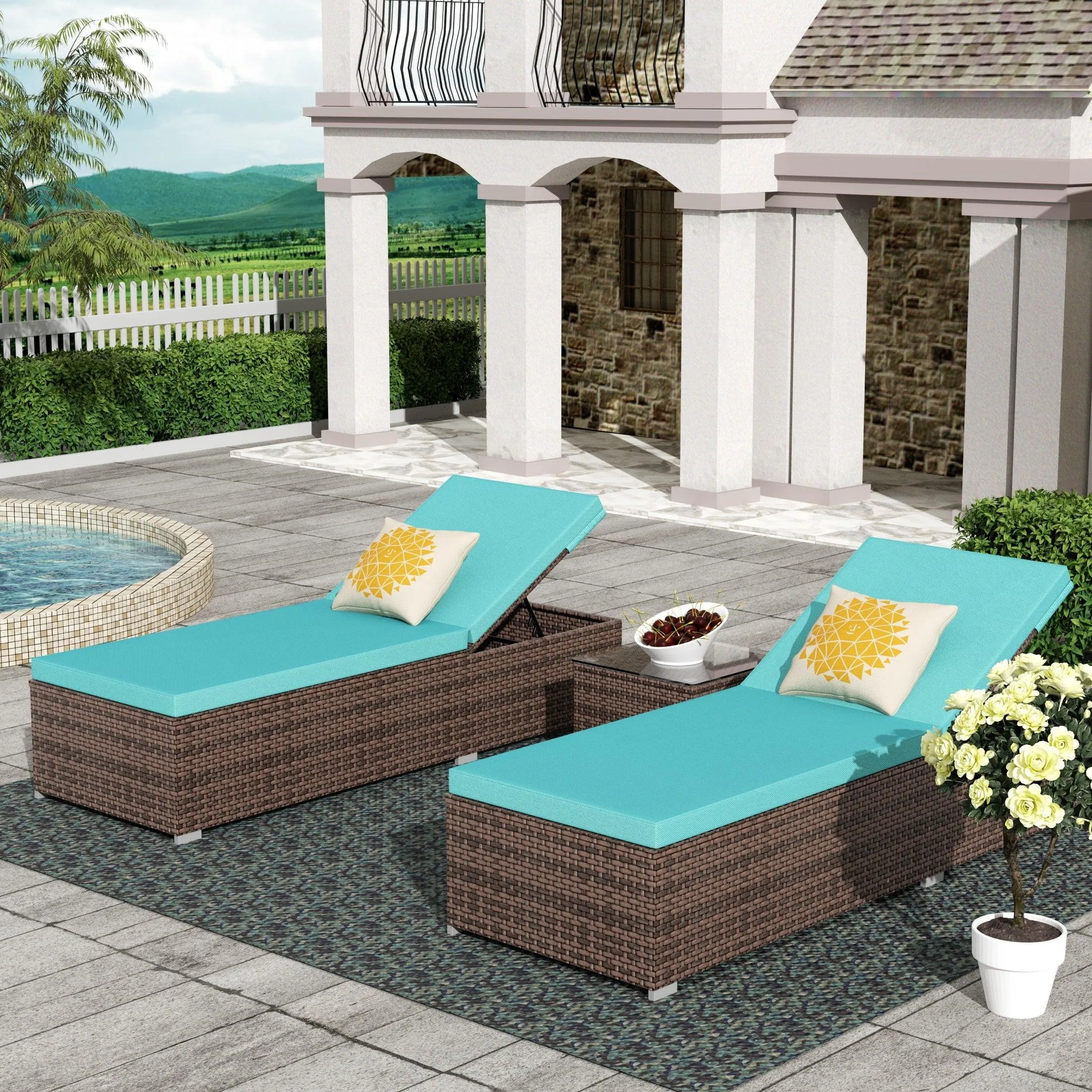 Magnolia Sun Lounger Set With Cushions and Sidetable