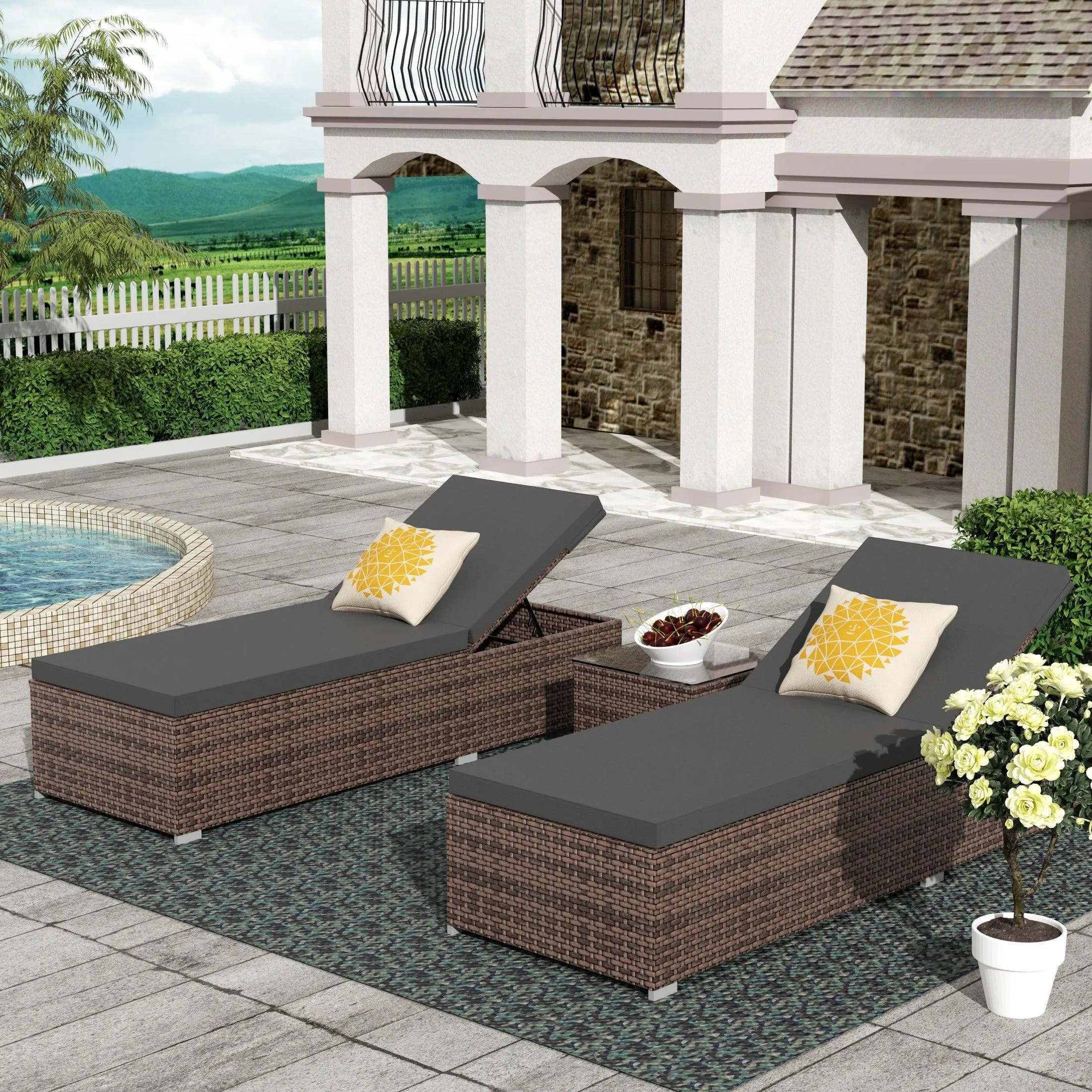 Magnolia Sun Lounger Set With Cushions and Sidetable