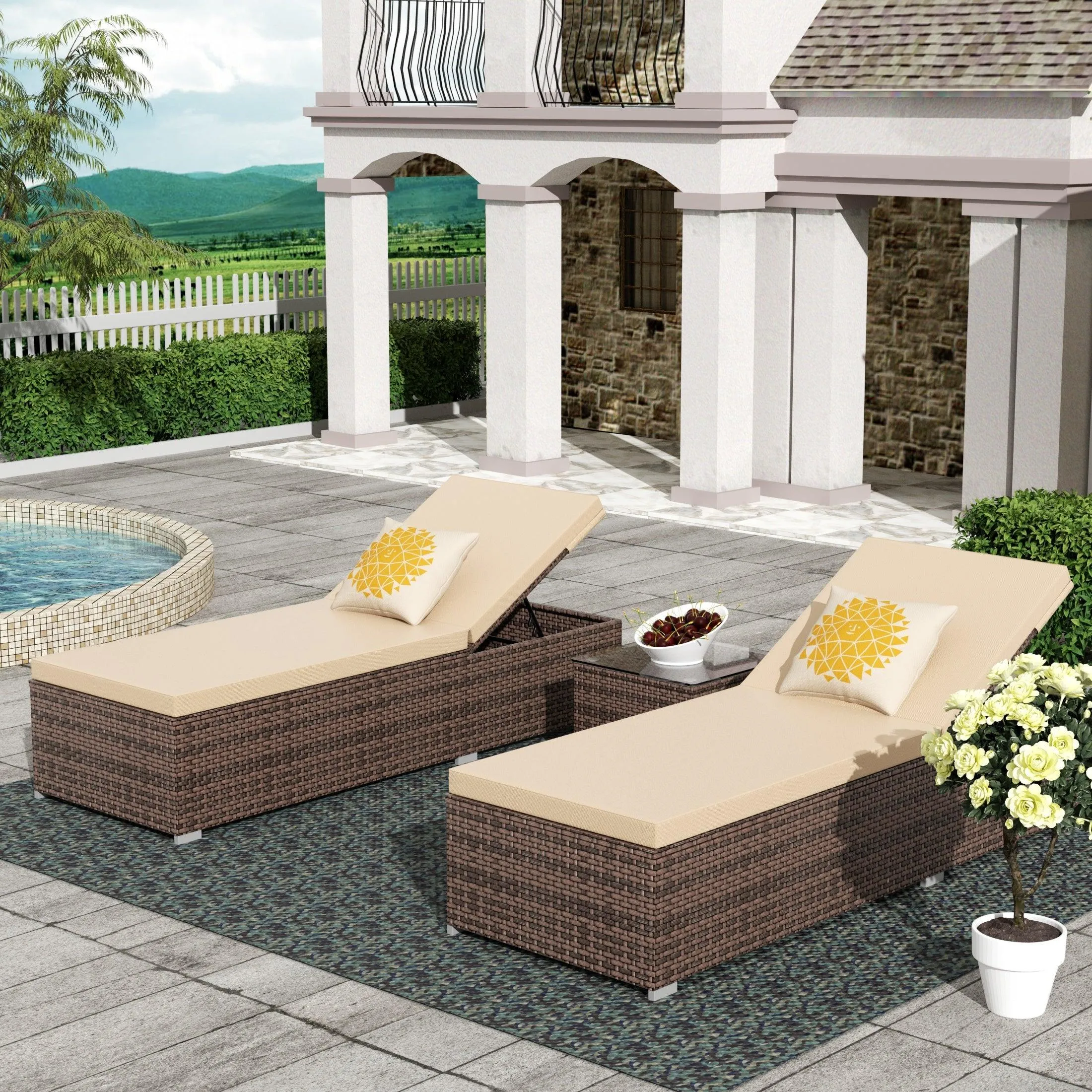 Magnolia Sun Lounger Set With Cushions and Sidetable