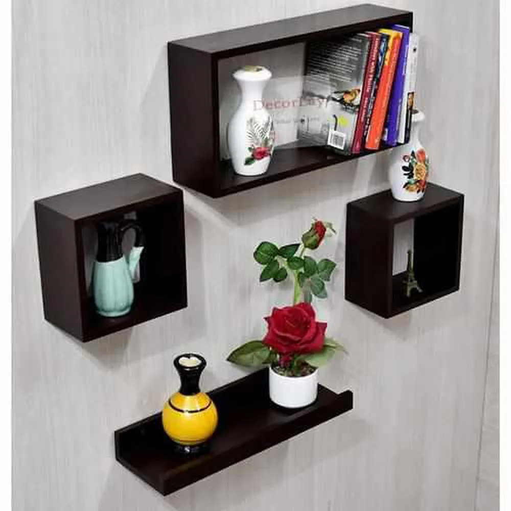 MDF Wall Shelves for Living Room Floating Rack | Set of 4