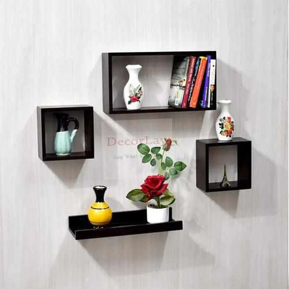 MDF Wall Shelves for Living Room Floating Rack | Set of 4