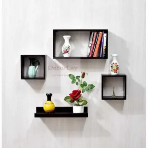 MDF Wall Shelves for Living Room Floating Rack | Set of 4