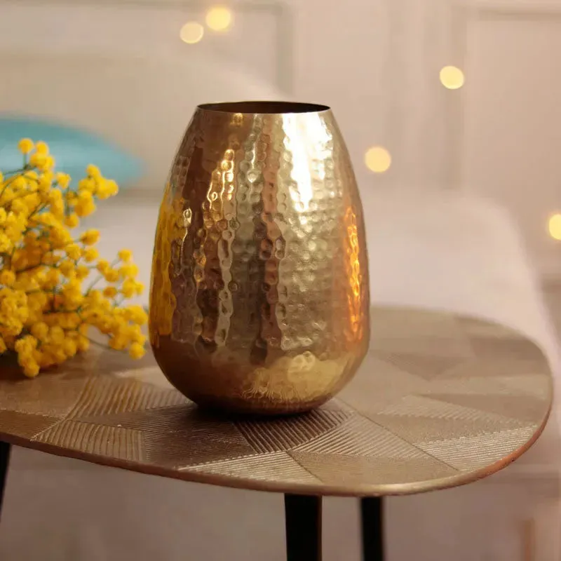 Metallic Golden Vase in Hammered Finish