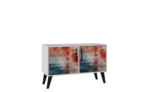 Mid-Century- Modern Amsterdam Double Side Table 2.0 with 3 Shelves in Multi Color Red and Blue