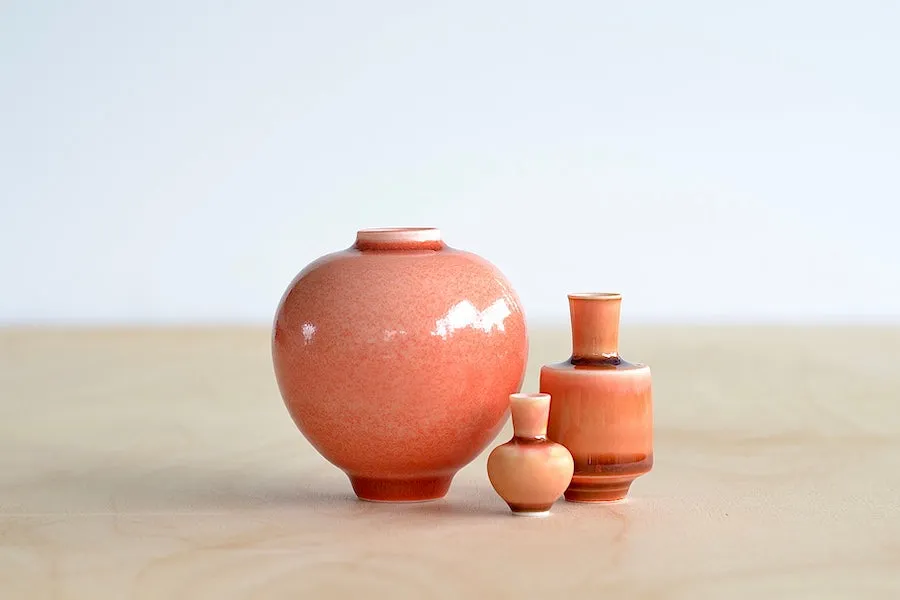 Miniature Hand Thrown Ceramic Vase Trio "B" in Peach