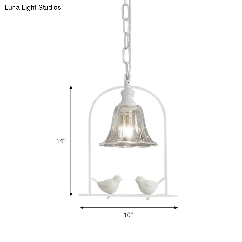 Modern Style Mini Pendant Light with Adjustable Ceiling Fixture and Bird Decoration - White