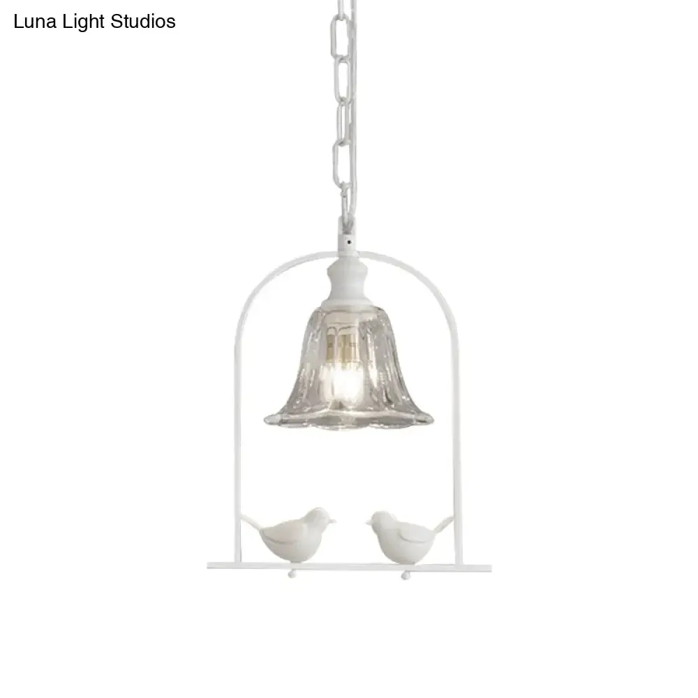 Modern Style Mini Pendant Light with Adjustable Ceiling Fixture and Bird Decoration - White