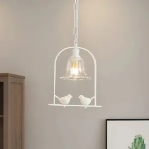 Modern Style Mini Pendant Light with Adjustable Ceiling Fixture and Bird Decoration - White