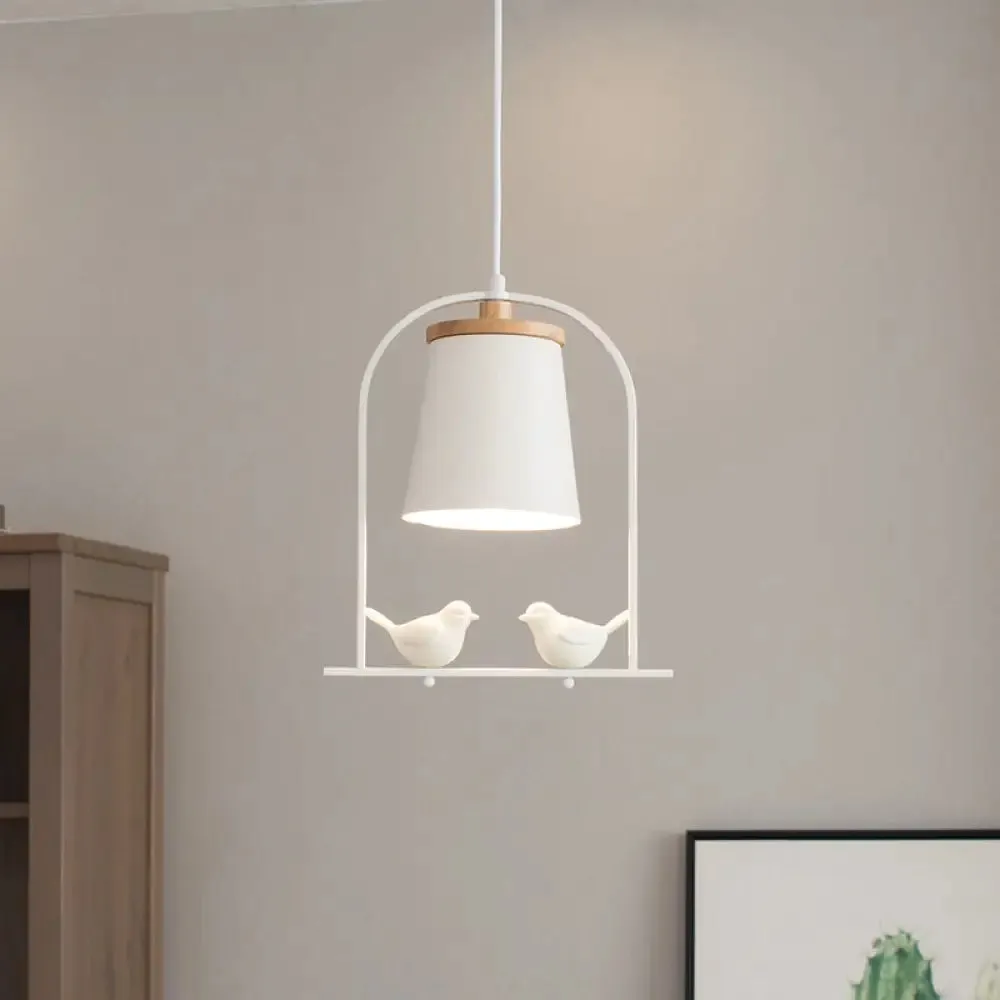 Modern Style Mini Pendant Light with Adjustable Ceiling Fixture and Bird Decoration - White