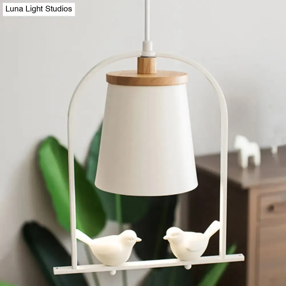 Modern Style Mini Pendant Light with Adjustable Ceiling Fixture and Bird Decoration - White