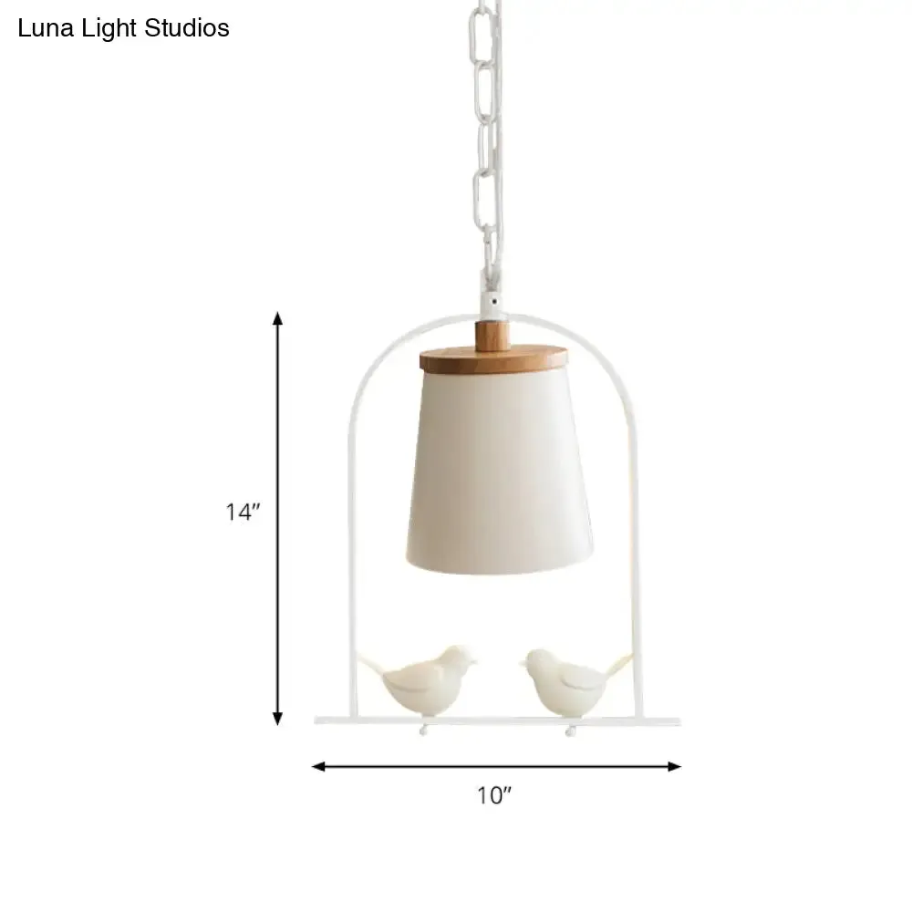 Modern Style Mini Pendant Light with Adjustable Ceiling Fixture and Bird Decoration - White