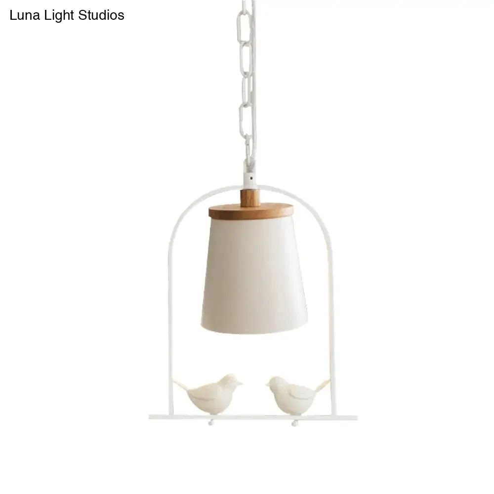 Modern Style Mini Pendant Light with Adjustable Ceiling Fixture and Bird Decoration - White