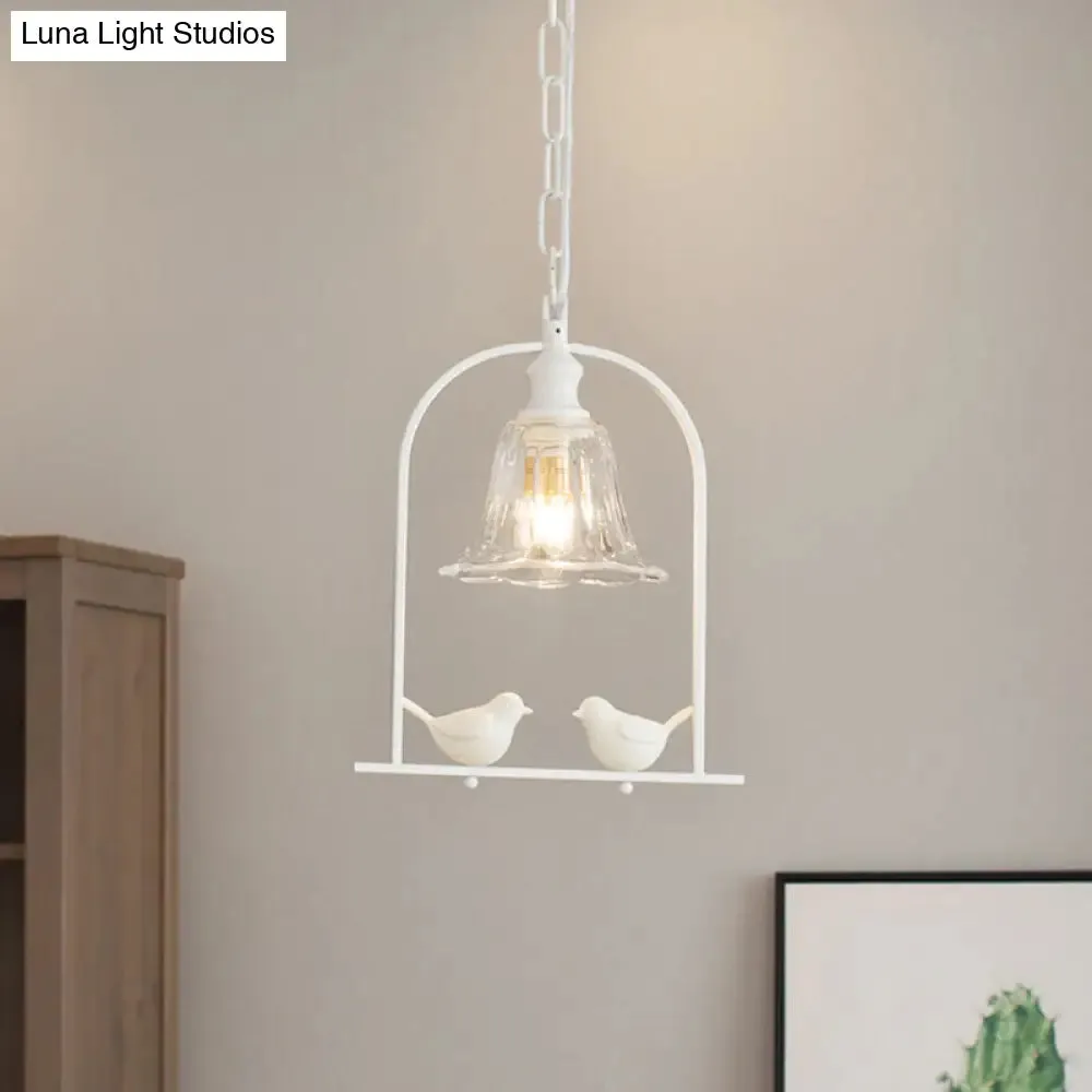 Modern Style Mini Pendant Light with Adjustable Ceiling Fixture and Bird Decoration - White