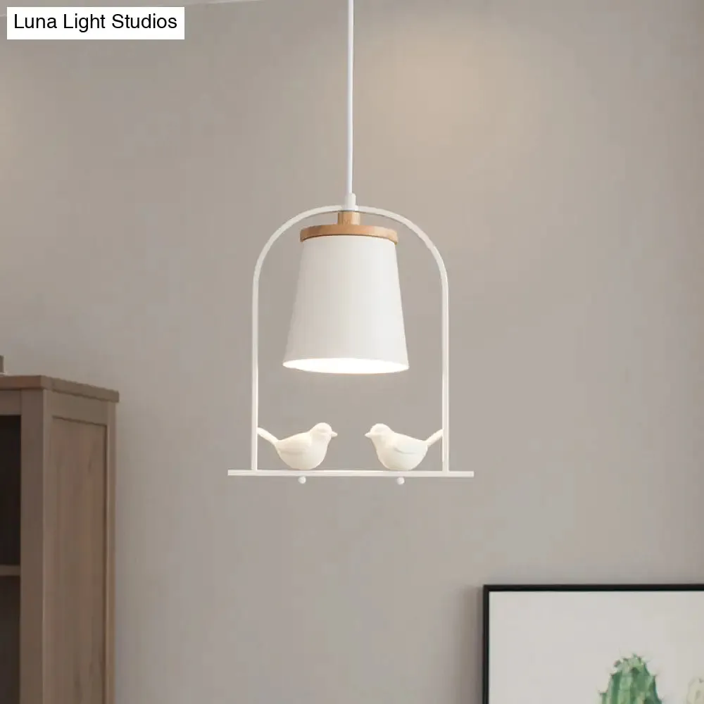 Modern Style Mini Pendant Light with Adjustable Ceiling Fixture and Bird Decoration - White