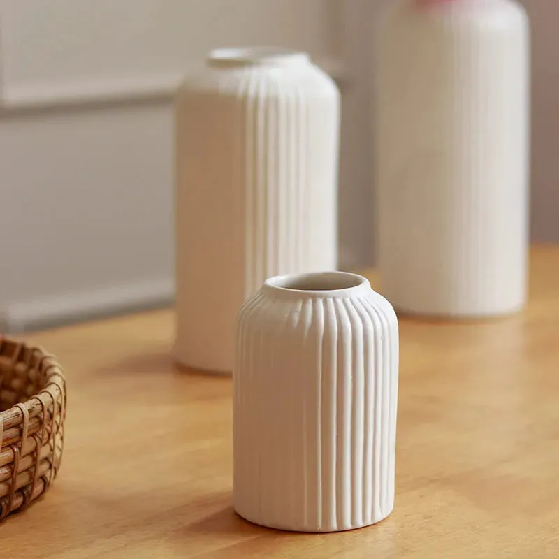 Modern White Ribbed Vases | Set Of 3 Vases