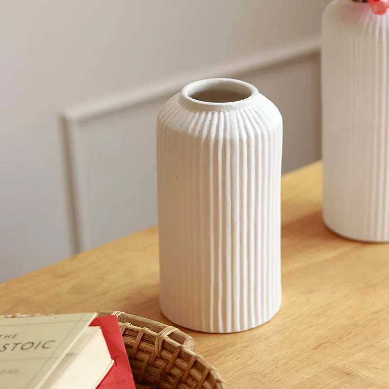 Modern White Ribbed Vases | Set Of 3 Vases