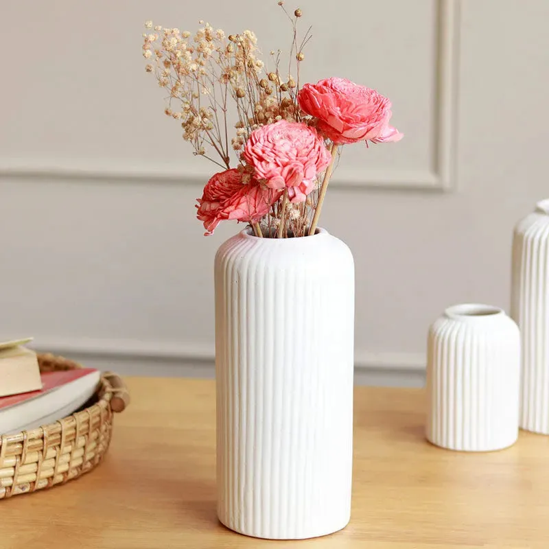 Modern White Ribbed Vases | Set Of 3 Vases