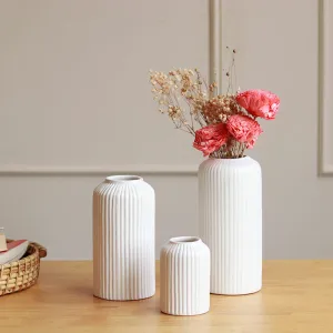 Modern White Ribbed Vases | Set Of 3 Vases