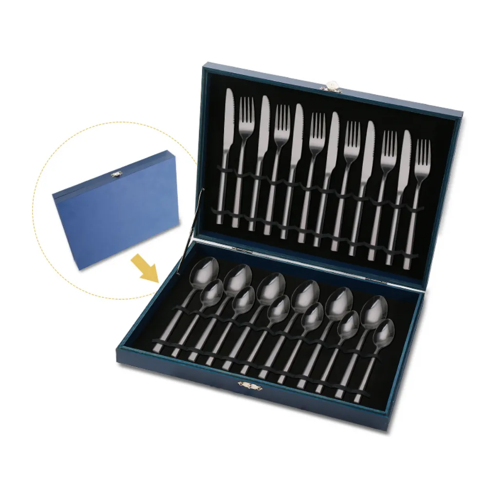 Navy Blue Case Stainless Steel 24Pcs Flatware Set