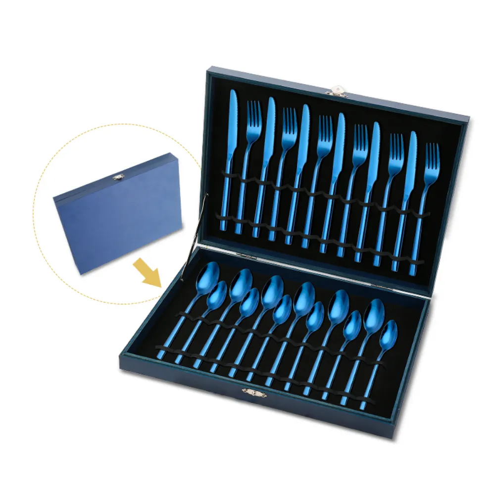 Navy Blue Case Stainless Steel 24Pcs Flatware Set