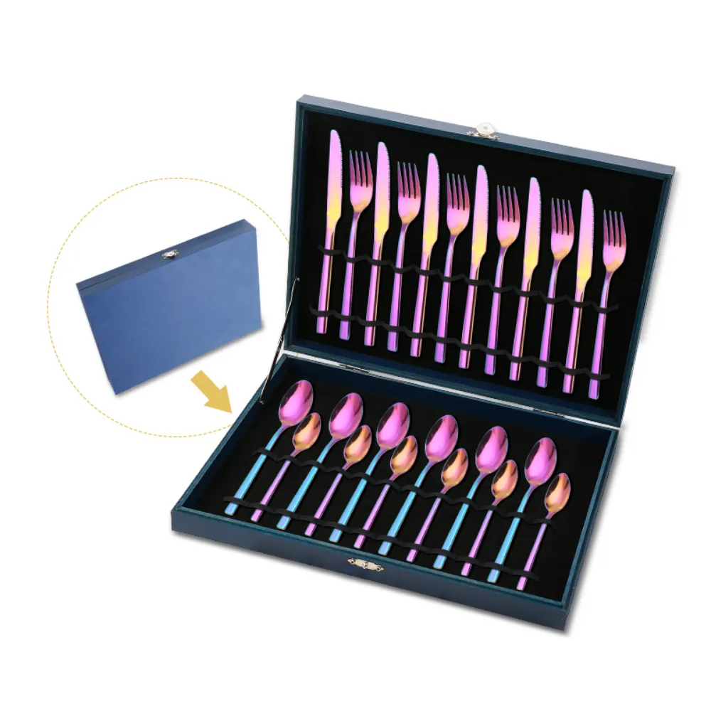 Navy Blue Case Stainless Steel 24Pcs Flatware Set