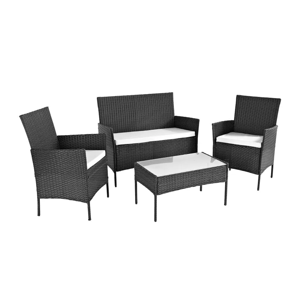 Neo Black 4 Piece Rattan Outdoor Furniture Garden Sofa Set