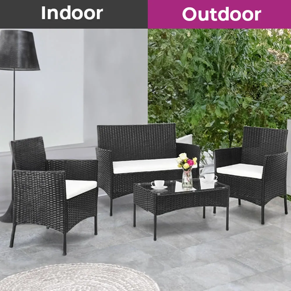 Neo Black 4 Piece Rattan Outdoor Furniture Garden Sofa Set