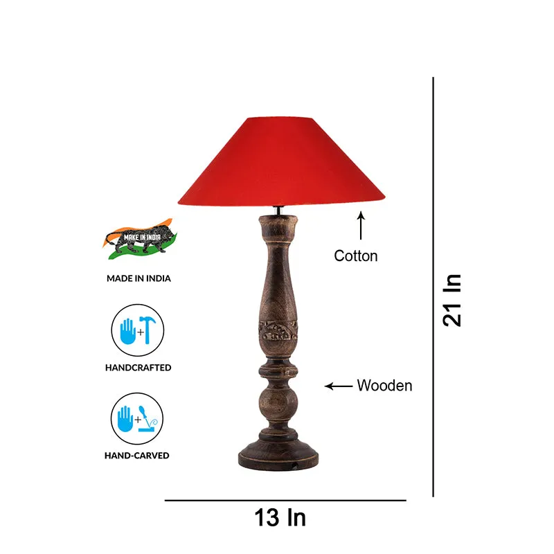 Nihara Wooden Table Lamp - Red