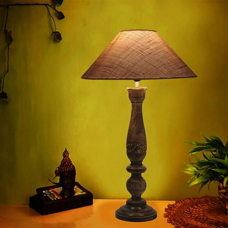 Nihara Wooden Table Lamp With Jute Shade - White