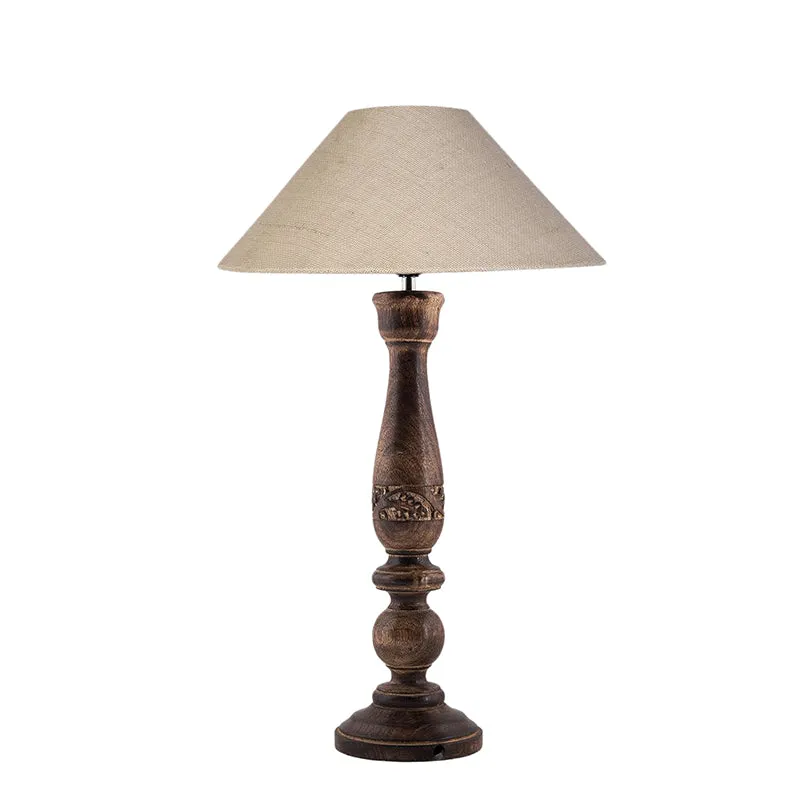 Nihara Wooden Table Lamp With Jute Shade - White