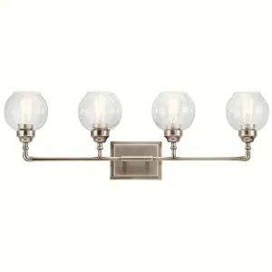 Niles 33 In 4-Lights Bathroom Vanity Light With Clear Seeded Glass, Silver Finish