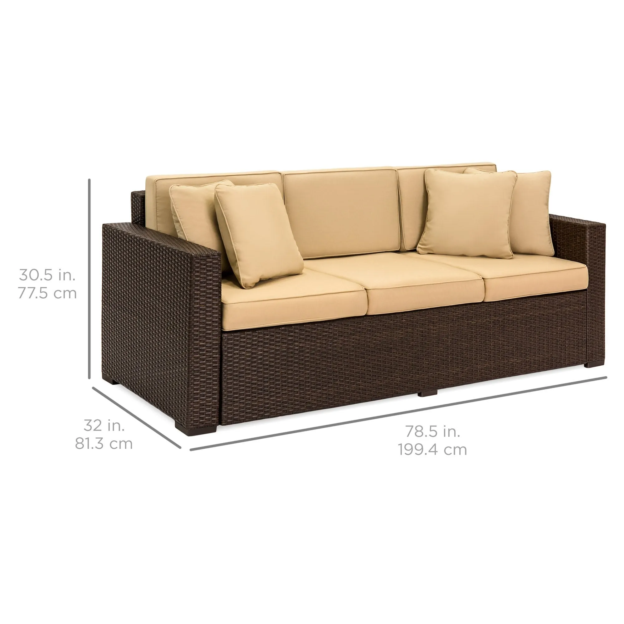 Outdoor 3-Seat All-Weather Wicker Lounge Sofa w/ Removable Cushions