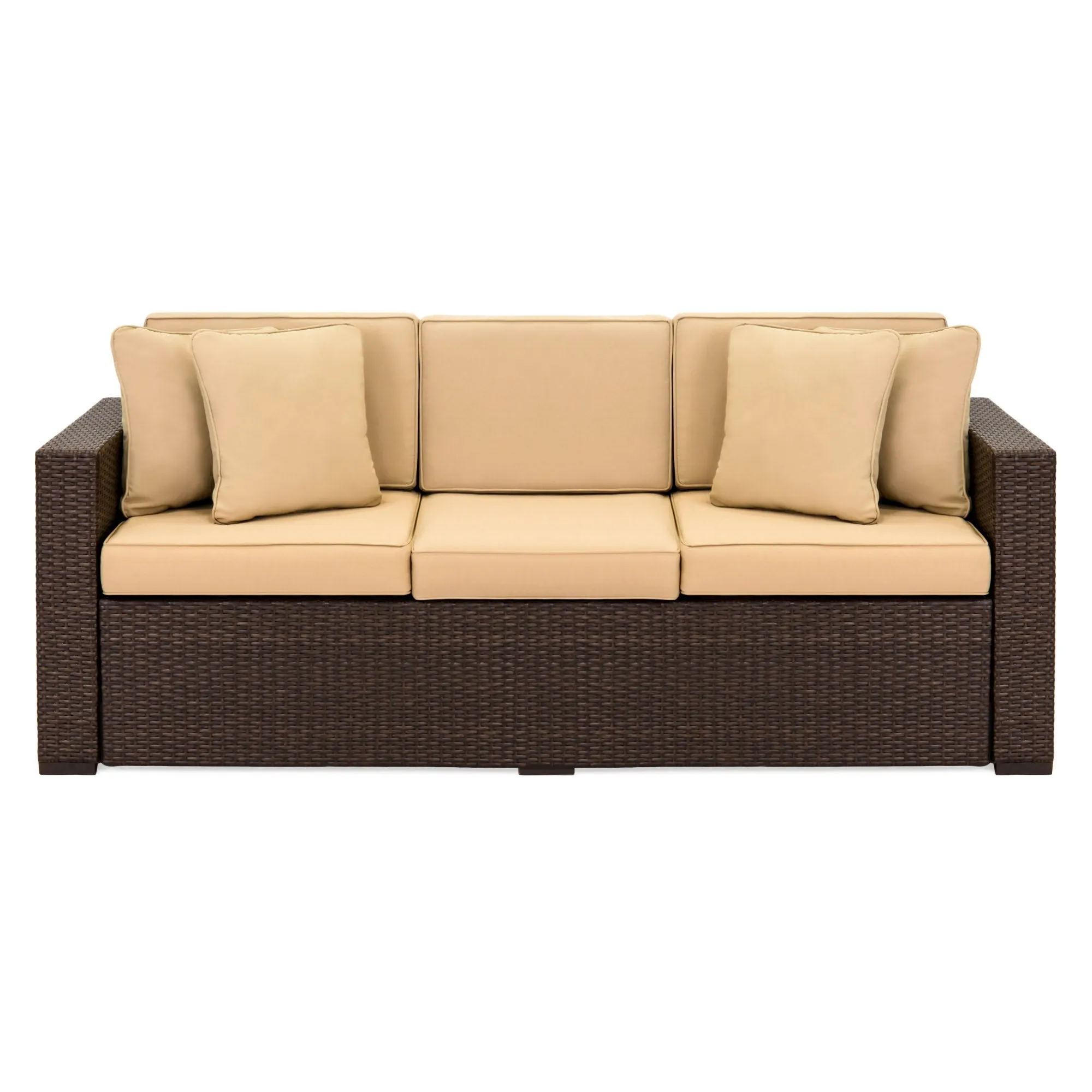 Outdoor 3-Seat All-Weather Wicker Lounge Sofa w/ Removable Cushions