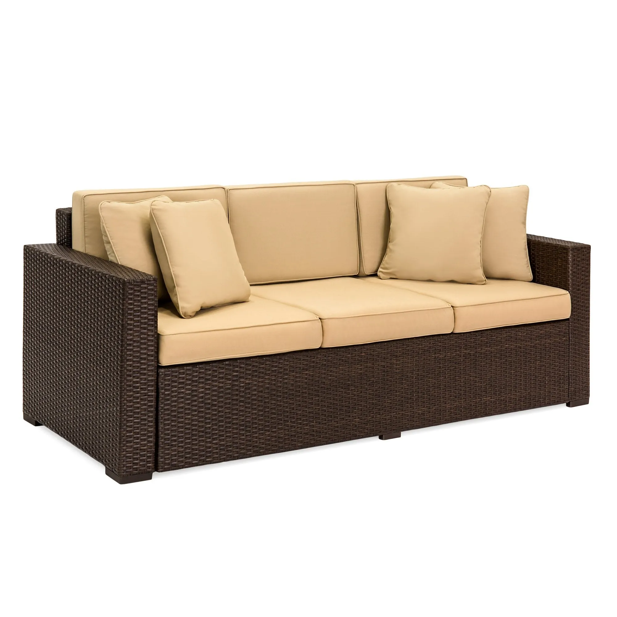 Outdoor 3-Seat All-Weather Wicker Lounge Sofa w/ Removable Cushions