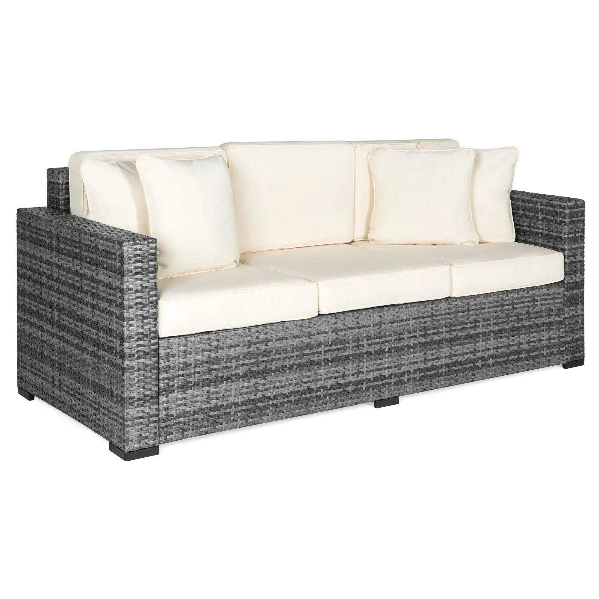 Outdoor 3-Seat All-Weather Wicker Lounge Sofa w/ Removable Cushions