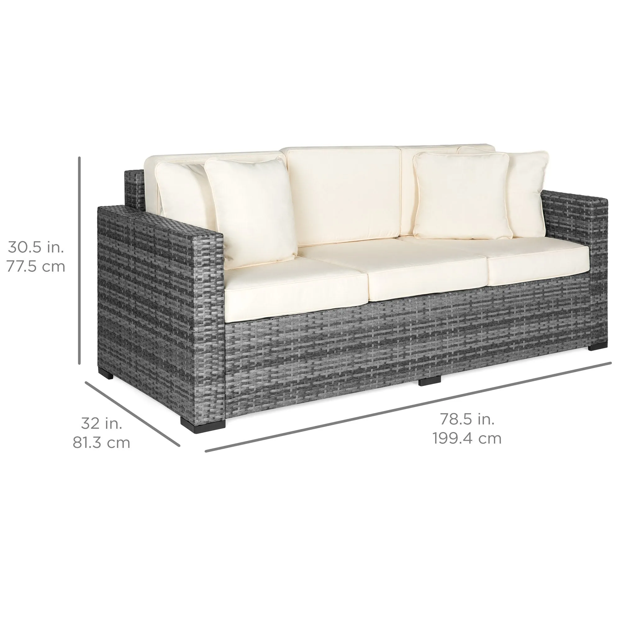 Outdoor 3-Seat All-Weather Wicker Lounge Sofa w/ Removable Cushions