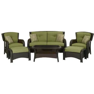 Outdoor Resin Wicker 6-Piece Patio Furniture Set with Green Seat Cushions