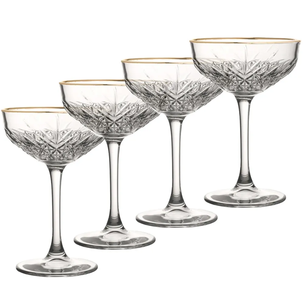 Pasabahce Timeless Champagne Saucer with Gold Rim 255ml Set of 4