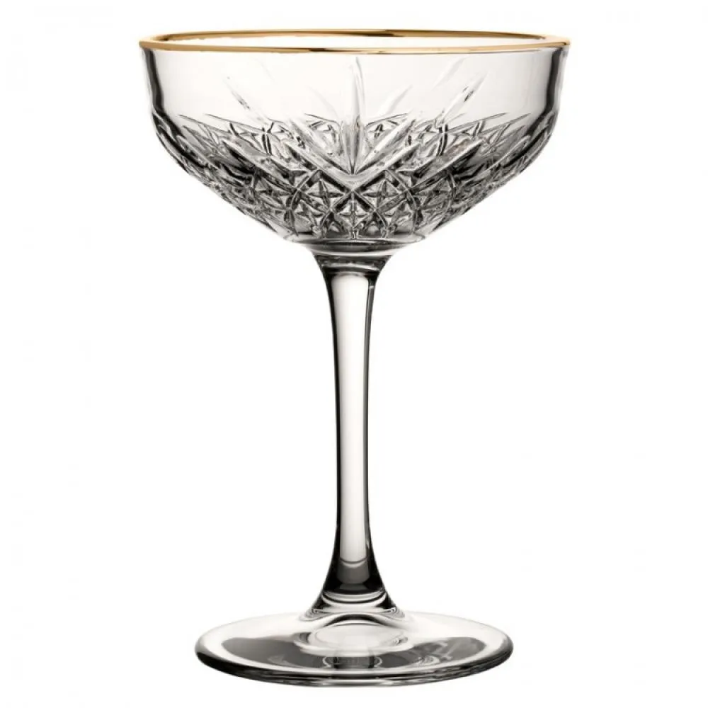 Pasabahce Timeless Champagne Saucer with Gold Rim 255ml Set of 4