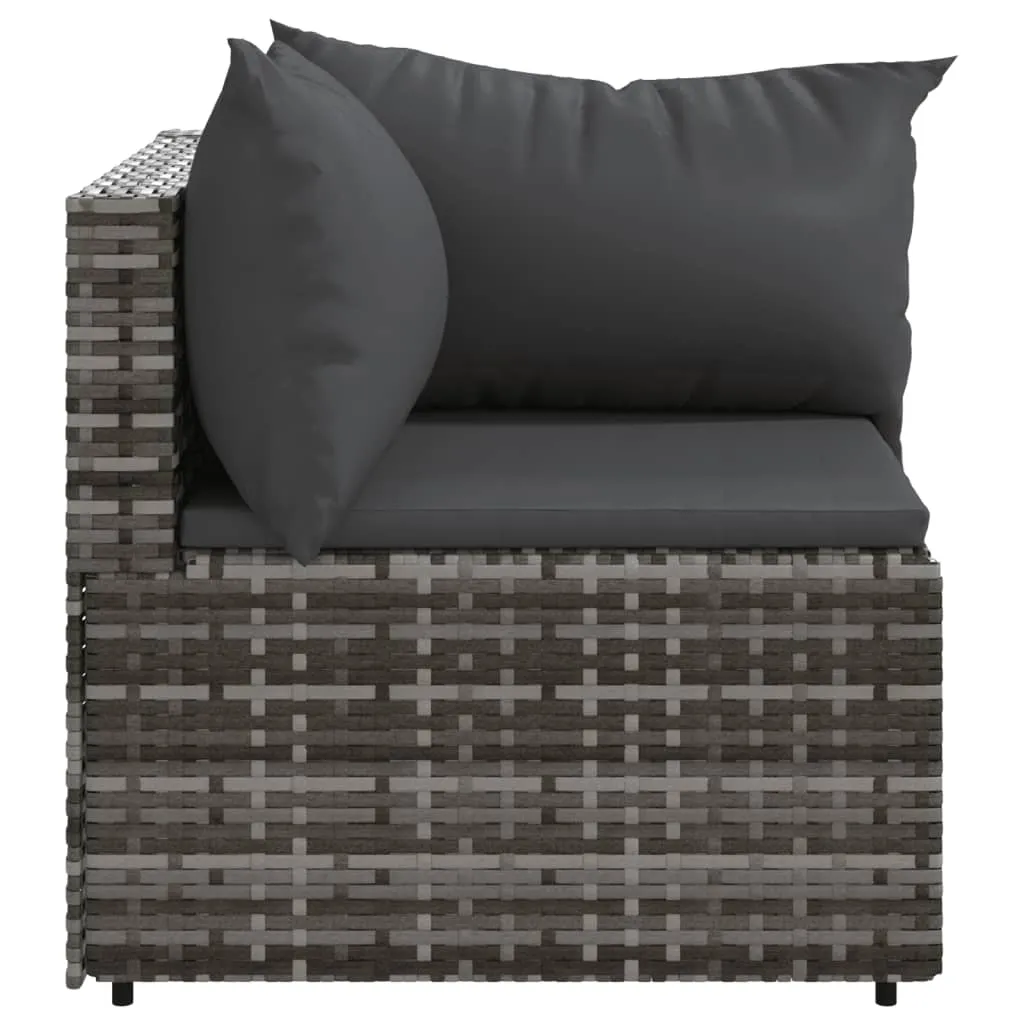 Patio Corner Sofa with Cushions Gray Poly Rattan